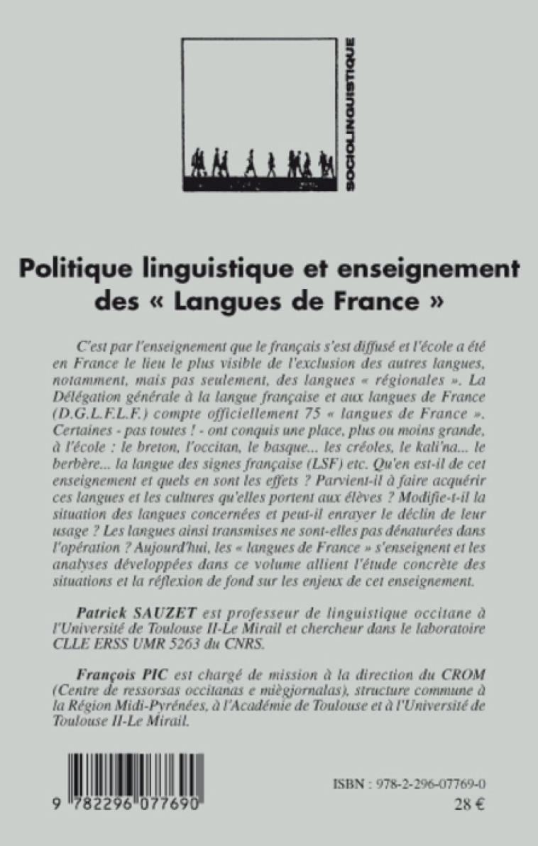 Politique linguistique et enseignement des "Langues de France" -  - L'HARMATTAN