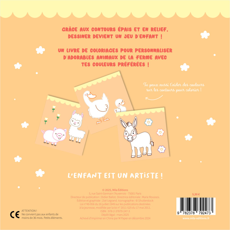 Mon adorable ferme à colorier sans dépasser -  Collectif - MILA